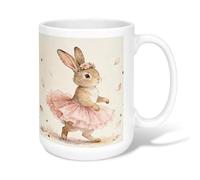 Rabbit Ceramic Coffee Mug, Fanciful Playful Tutu Flower Royal Spring Peach Novelty Tea Cup with Handle Ideal for Friends Family Lovers Eldership Senior Co-Worker 15 Oz