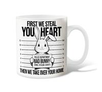 Rabbit Ceramic Coffee Mug, Humorous Playful Police Department Bunny None Black Novelty Tea Cup with Handle Gift for Friends Family Co-Worker Lovers Eldership Senior 11 Oz