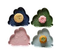 Rabbit Ceramic Relief Pattern Plates Retro Mooncake Plates Food Serving Platter Dish Tray Plate Chinese style Plates for Mid-Autumn Festival,Moon Cakes,Chinese Cakes,Fruits,Refreshments. (Sky Blue)