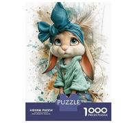 Rabbit Character Jigsaw Puzzle 1000 Piece Jigsaw Puzzle Blue Bow Puzzle for Adults Paper for Relaxation Gift 38x26cm/1000pcs