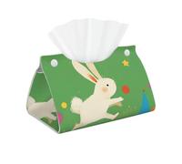 Rabbit Chasing Stars Meadow Long Leather Tissue Box Cover - 7.9x4.9x4.5 Inch Waterproof Pu Tissue Holder for Home, Office, Car | Modern Tissue Box for Living Room, Bedroom