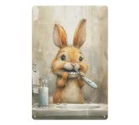 Rabbit Cleaning Its Large Front Teeth Tin Metal Signs Funny Bathroom Toilet Art Wall Art Decorations for Bar Pub Club Cafe Room Farmhouse Home Decor 8x12 Inch