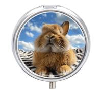Rabbit Closes His Eyes Pill Box Cute Round Pill Case Portable Medicine Tablet Vitamin Holder Organizer for Purse Pocket