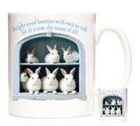 Rabbit Coffee Mug.White Rabbits on a Blue Hutch, Rabbit Picture Photo 11oz Ceramic Gift Mug.