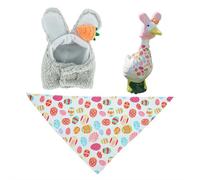 Rabbit Costume for Garden Duck Decor, Outdoor Easter Bunny Outfit with Hat & Scarf, Farmhouse Spring Porch Decorations, Fits Most Decorative Ducks (Polyester)