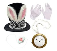 Rabbit Costume Set - Hat with Plush Ears 30cm Bunny Nose Gloves Watch Accessories, Cosplay Accessory Kit, Costume Parts for Festival | Jue Kit