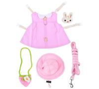 Rabbit Costume Set with Walking Harness for Small Pets Pink | Cotton Knit Plush, Hat Vest Leash Brooch Hanging Bag, Outdoor Play for Rabbits and Hamsters