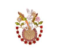 Rabbit Countdown to the Festival Brooch Pin for Women Girls Gold Plated Red Pink Rhinestone Crystal Bunny Animal Time Clock Brooches Christmas Thanksgiving Dress Accessories Gift