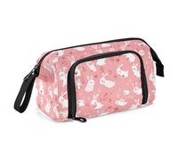 Rabbit Country Style Heart Valentine's Day School Pencil Case Large Capacity Slim Pencil Case with Handle Pen Case Cosmetic Makeup for Kids College