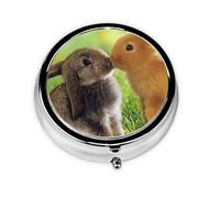 Rabbit Couple Print Personalised Portable Pillbox with,Mini Pillbox Compact and Convenient Pill Organiser for Storing and Organising Pills