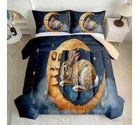 Rabbit Crescent Moon Coverless Duvet 155x220cm 7.5 Tog 3D Printed Comforter