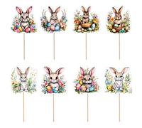 Rabbit Cupcake Picks - 8 Pieces Colorful Rabbit Cake Decorations, Cute Easter Paper Decor, Spring Party 5x5 Cm, Animal Shaped Cupcake Flags | Decoration De No