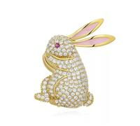 Rabbit CZ Paved Pink Enamel Ear Cartoon Brooch Pin for Women Girls Cute Gold Plated Sparkly Rhinestones Animal Bunny Brooches Lapel Pins Accessory for Suit Dress Clothing Hat Bag for Her Daughter