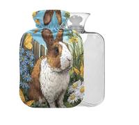 Rabbit Daisies Yellow Pattern Hot Water Bottle with Cover 2L Large Warm Water Bag for Pain Relief Neck Shoulders Headache