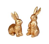 Rabbit Decor - Gold Resin Handcrafted Duo Figurines, Bunny Sculpture Set, Festive Tabletop Accent, Classic Vintage Detail | Elegant Decoration For Home Living Area Office Hallway Cabinet Porch