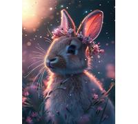 Rabbit Diamond Art Kits Adults, Wreath 5D Diamond Painting Kits for Adults, DIY Round Full Drill Diamond Art, Diamond Painting Kit Crystal Art for Adults, Wall Room Decor, Gifts for Women 40x55cm
