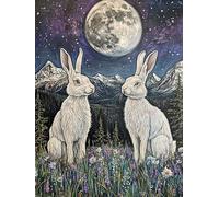 Rabbit Diamond Art Painting, Moon Diamond Art Kits Adults, 5D Round Full Drill Gem Kits for Adults Kids Beginners, DIY Crystal Paintings Crafts for Home Wall Decor, Gifts for Women 40x55cm 56C2-02