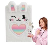 Rabbit Diary | 80 Pages Lockable Rabbit Plush Diary For Girls - Romantic Animal Notebook Soft To Touch For Notes, Drawing, Diaries, Secrets, Wishes, Doodling