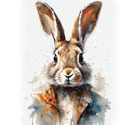 Rabbit DIY Acrylic Painting Kit,Creative Watercolor Rabbit,Paint by Number for Adults Beginner,Canvas Painting Gift Kit for Animal Lovers,40x50cm,No Frame