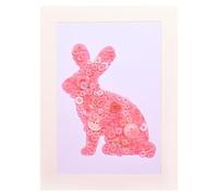 Rabbit DIY Resin Button Painting Kit 35x26cm, Framed Round Button Art Craft with Adhesive for Adults Beginners, Handmade Mosaic Painting for Home Wall Decor Gift
