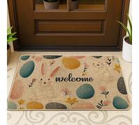 Rabbit Door Mat, Spring Fanciful Egg Flower Spring Pastel Blue Washable Low Profile Doormats for Floor for Home Indoor Outdoor Entryway Porch Decor 29x17 Inch