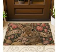 Rabbit Door Mat, Spring Fanciful Tulips Easter Eggs Easter Peach Non-Slip Dirt Trapper Decorative Doormat for Home Indoor Outdoor Entryway Porch Decor 29x17 Inch