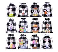 Rabbit Drawstring Bag, Easter Linen Bag, Vintage Easter Snack Bag, Set of 12, Easter Bags with Drawstring, Easter Packaging, Gift Bags for Easter Baskets in Spring, Egg Hunt, Party Accessories for