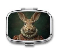 Rabbit Dressed in Renaissance-Style Pill Box 2 Compartment Portable Medicine Pill Case Travel Pill Organizer for Pocket Purse