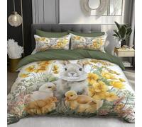 Rabbit Duck Duvet Cover Sets Dark Green Double Bedding Set with Zipper Closure, Soft Microfiber Quilt Cover with 2 Pillowcases 50x75cm QH1702