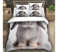 Rabbit Duvet Cover Set Soft Microfiber Bedding Set Comforter Pets Quilt Cover Set with Zipper Closure and 2 Pillow Shams for Kids Boys girl Teens Room Decor 140x200cm b.2115