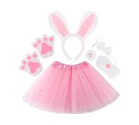 Rabbit Ears and Tail Set - Pro | 6 Pieces Pink Plush - Set of 6 Pieces Rabbit Ears and Tail Pink Soft Plush Headband, Easter Costume Accessory for Fez