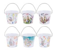 Rabbit Easter Buckets - 6pcs Metal Storage Containers, Treat Holders With Handle, Lightweight Party Favor Buckets, Fun Decorative Design | Safe Use For Kids Easter Spring Party Favors Candy Chocolate