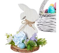 Rabbit Easter Decor, Wooden Rabbit Figurine | Wooden Rabbit Decor Flowers Eggs Easter Rabbit Figurine | Creative Easter Statue, Easter Table Decoration for Living Room and Kitchen
