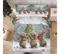 Rabbit Emperor Size Duvet Cover Sets - 3 Pcs Pine Snowing Decoration Ball Christmas Bedding Set Reversible Soft Microfibre Quilt Covers & 2 Pillowcases l105