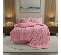 Rabbit Faux Fur Teddy Duvet Cover Set Ultra Soft Plush Bedding Pink