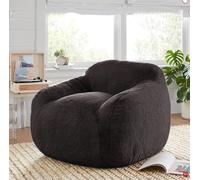 Rabbit Faux Leather Pouf Cover Empty Sofa Ottoman Slipcover Stylish Silvery Grey Bean Bag Chair Modern Decorative Pouf for Living Room No Filling Included