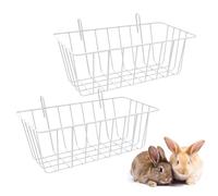 Rabbīt Feeder - 9 Inch Hay Rack | Metal Cage Holder - 2pcs Hanging Grid Design Easy To Clean Durable High Capacity Black White Options, Ideal For Rabbits Guinea Pigs And Small Pets Cage Feeding