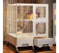 Rabbit Ferret Cage With Wheels, Chinchilla Pet Cages Diy Metal Grids With Ladder Platform And Foot Pad Rolling Cage(71 * 36 * 96cm)