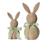 Rabbit Figures, Pack of 2 Cute Rustic Spring Decoration with Bow - Easter Bunny Decorative Collectible Figures - for Home, Living Room, Bedroom, Kitchen, Office, Farmhouse, Housewarming, Birthday