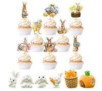 Rabbit Figures Toys,Bunny Cake Inserts,Jungle Animals Cupcake Toppers,8 pcs Bunny cupcake Inserts and 7 pcs Figures Toys Set,Perfect for Easter, Spring Parties and Baby Shower Essentials