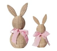 Rabbit Figurine | 2 Pieces Cute Rustic Resin Rattan Effect | Charming Garden Decor Collectible Figurines - Home Accents For Apartment Bedroom Living Room Table Desk Shelf Holiday Party