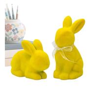 Rabbit Figurine | 2 Pieces of Cute Velvet Animal Sculptures | Resin Bunny Decoration for Adoration and Collection - for Easter Table Shelf Spring Display Party Center