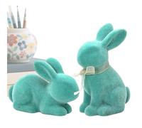 Rabbit Figurine | Two Piece Cute Flocked Animal Sculptures - Resin Rabbit Decorations | For Easter Decoration I, Tabletop Or Shelf, For Spring Showing, Party Center And On