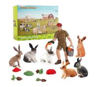 Rabbit Figurines - 13 Pieces Farm Animal Toy Figures Set, Educational Bunny Miniature Animal Toys | Cute Rabbit Toy Figures For Kids Egg Fillers Party Favors Spring Decorations Classroom Rewards