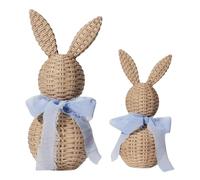 Rabbit Figurines - 2 Pieces Cute Rustic Resin Rattan Effect Figurines | Easter Bunny Decoration Animal Figures | for Bedroom Living Room Kitchen Desk Office Apartment Farm