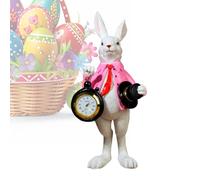 Rabbit Figurines - with Clock Fun Home Decoration, Easter Decoration Rabbit Statue Gentleman - for Bedroom Living Room Classroom Restaurant Cafe Hotel Table Shelf Parties