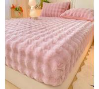 Rabbit Fleece Fitted Sheet for Single/Double/King Bed, 25cm Deep Pocket Plain Thermal Warm Cosy Winter Fluffy Fleece Fitted Bed Linen, Easy Care Bedding (Pink,200x220cm)