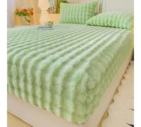 Rabbit Fleece Fitted Sheet for Single/Double/King Bed, 25cm Deep Pocket Plain Thermal Warm Cosy Winter Fluffy Fleece Fitted Bed Linen, Easy Care Bedding (Green,200x220cm)
