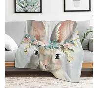 Rabbit Floral Crown Beatrix Potter Flannel Blanket, Soft Warm Cozy Decorative Blanket for Sofa, Travel, Camping, Bed, Chair 40x50in