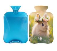 Rabbit Flower Grass Hot Water Bottle with Cover, Bunny Floral 2L Hot Water Bag for Pain Relief, Neck Soft and Shoulder, Hand Feet Warmer, Hot and Cold Compress for Adult Kids